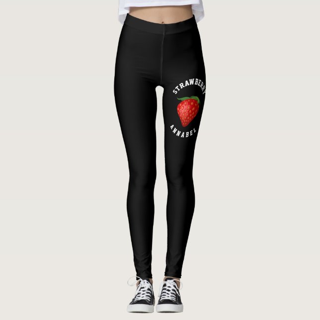 Strawberry Girl name Black Sport Leggings (Frente)