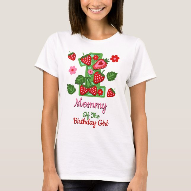 Strawberry primeiro aniversário mulheres camiseta  (Frente)