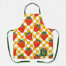 Strawberry Rustic Farmhouse Checkerboard Monogram