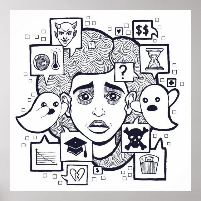 "Stresshead" Poster de Desenho de Mulher Estressad (Frente)