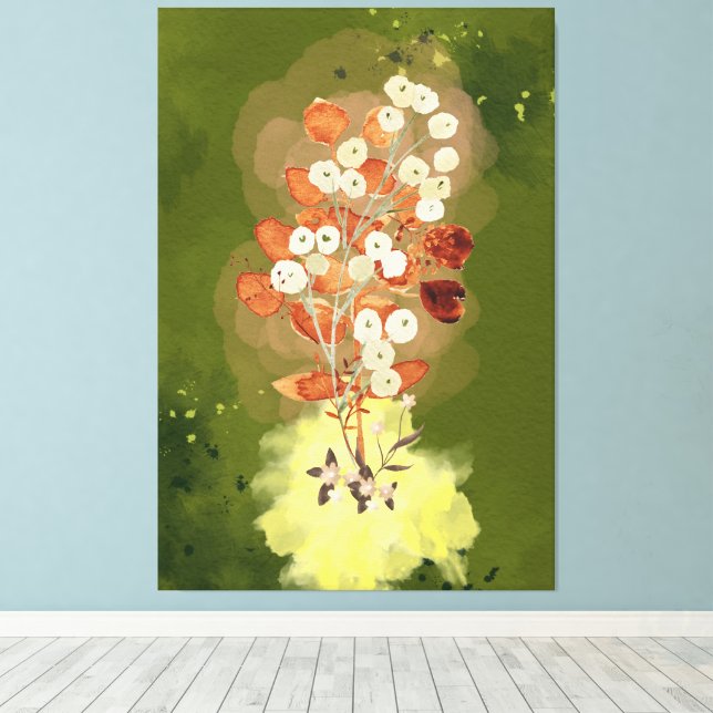 Stretched Canvas Print flowers on green background (Insitu(piso de madeira))
