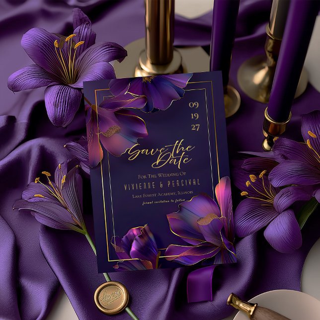 Striking Elegant Luminous Violets Save the Date (Modern Elegant Violet Purple Luminous Violets Save the Date Wedding Card )