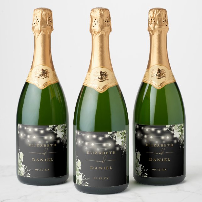 String Lights Black Floral Greenery Casamento (Garrafas)