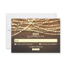 String Lights Wooden Rustic Weding RSVP Card