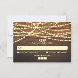 String Lights Wooden Rustic Weding RSVP Card