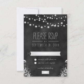 String Luz Preto Cartão de Resposta RSVP de Quadro