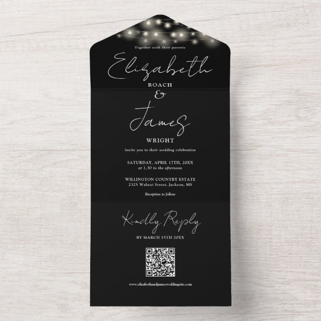 String Luzes QR Código Black and White Casamento (Interno)