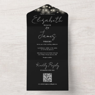 String Luzes QR Código Black and White Casamento