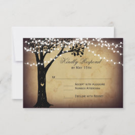String of Lights Rustic Oak Tree Wedding RSVP Card