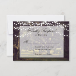 String of Lights Rustic Oak Tree Wedding RSVP Card