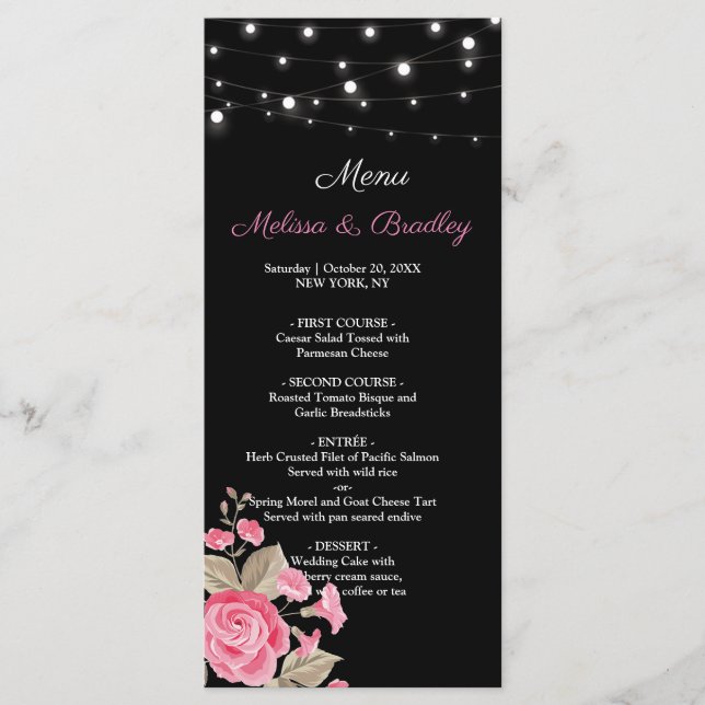 String Whimsical Acende Menu Black Weding (Frente)