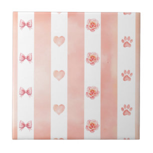 Stripe rosa e branca - Corações, Rosa, Impressão d