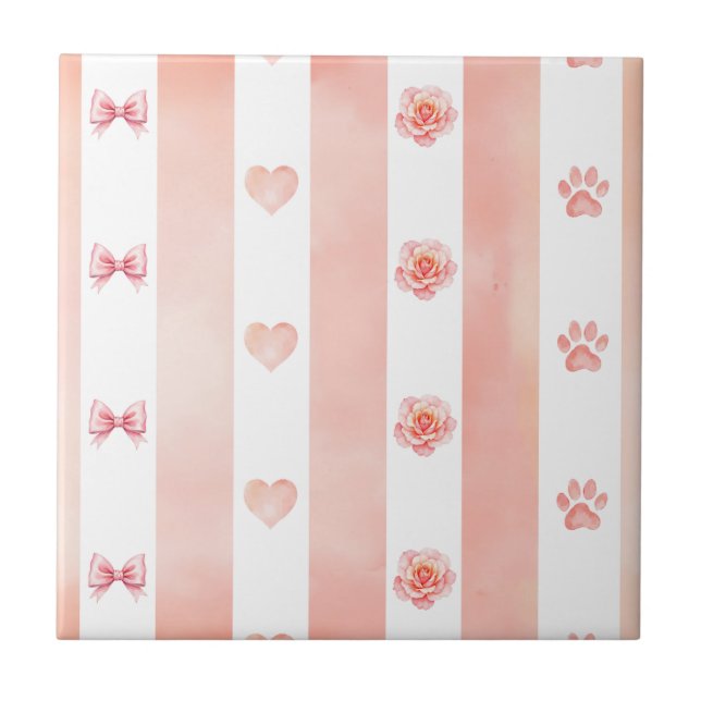 Stripe rosa e branca - Corações, Rosa, Impressão d (Frente)