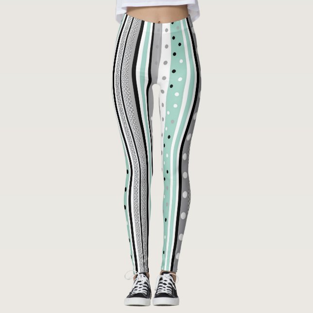 Striped Black and Green Casual Leggings (Frente)