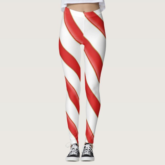 Striped Christmas Candy Cane Leggings (Frente)