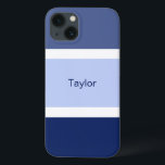 Stripes Náuticas Personalizadas Azul e Branco<br><div class="desc">Vocês vão adorar esta capa de telefone náutica na moda com uma faixa azul e branca. Vários tons de grandes listras azuis mais pequenas listras brancas. Personalizado com seu nome impresso em um texto azul.</div>