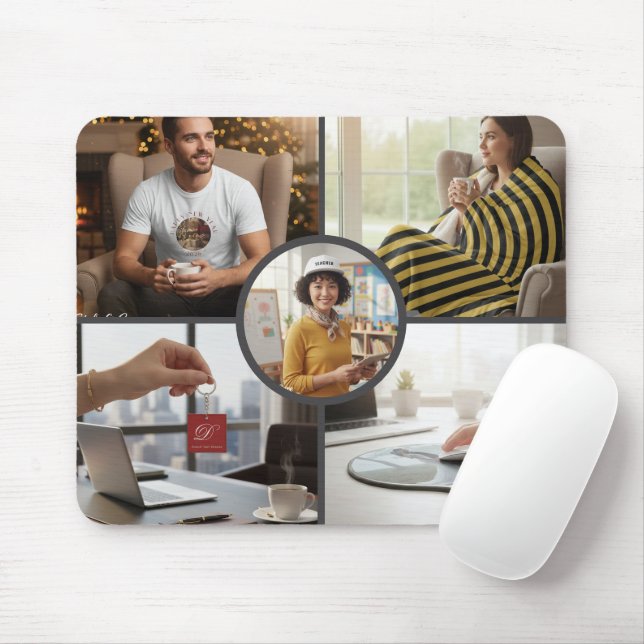 Stylish Custom Five Photo Personalized Mouse Pad (Com mouse)