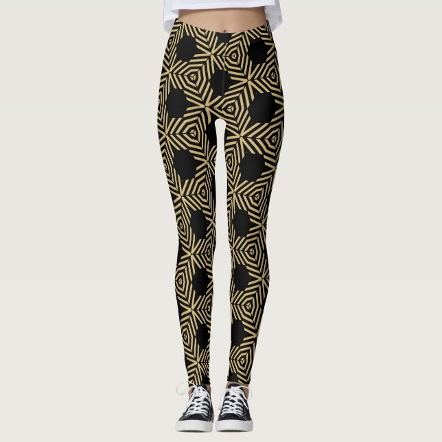 Stylish geometric black and yellow leggings (Frente)