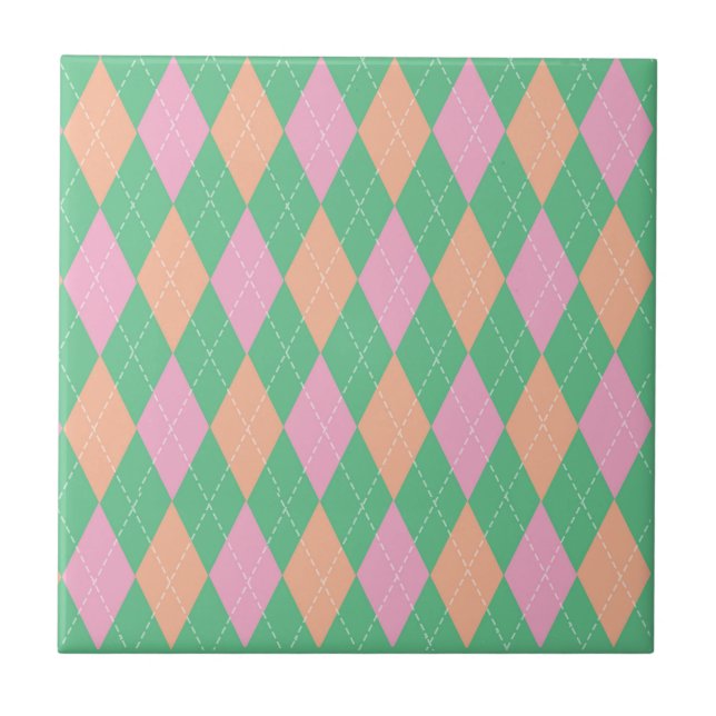 Stylish Green Orange Pink Argyle Pattern (Frente)
