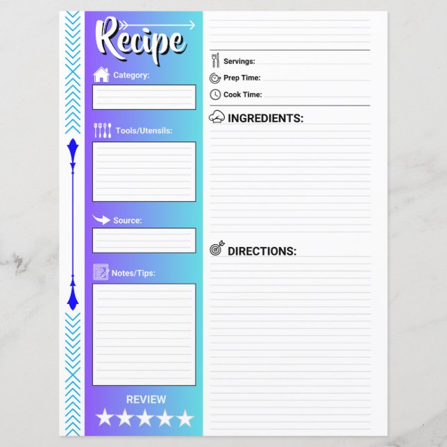 Stylish Lined Recipe Pages (Letter Format Paper) (Frente)