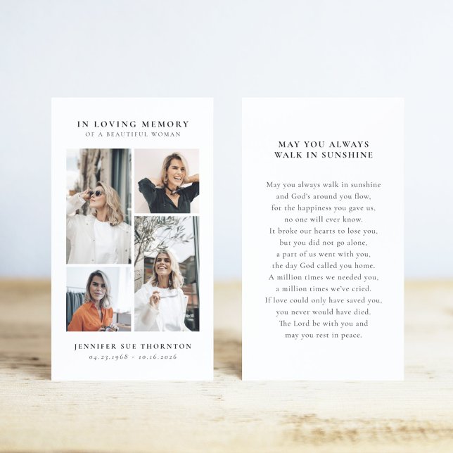 Stylish Photo Collage Funeral Sympathy Prayer Card (Criador carregado)