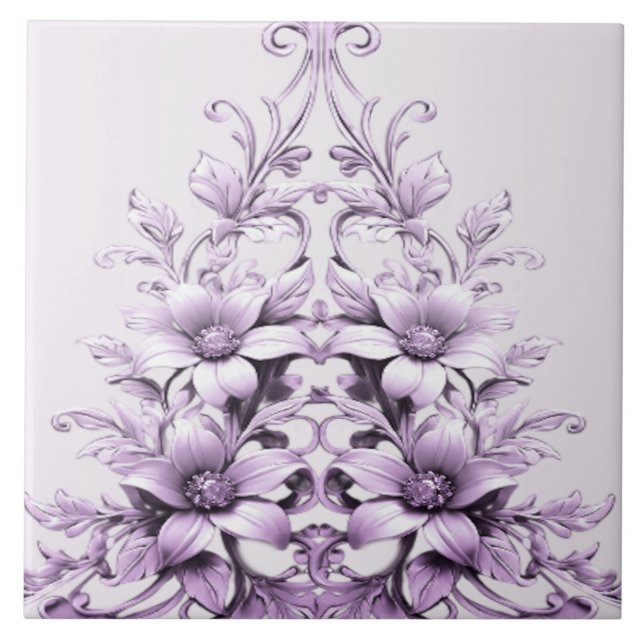 Stylish Purple Flowers Ceramic Tile (Frente)