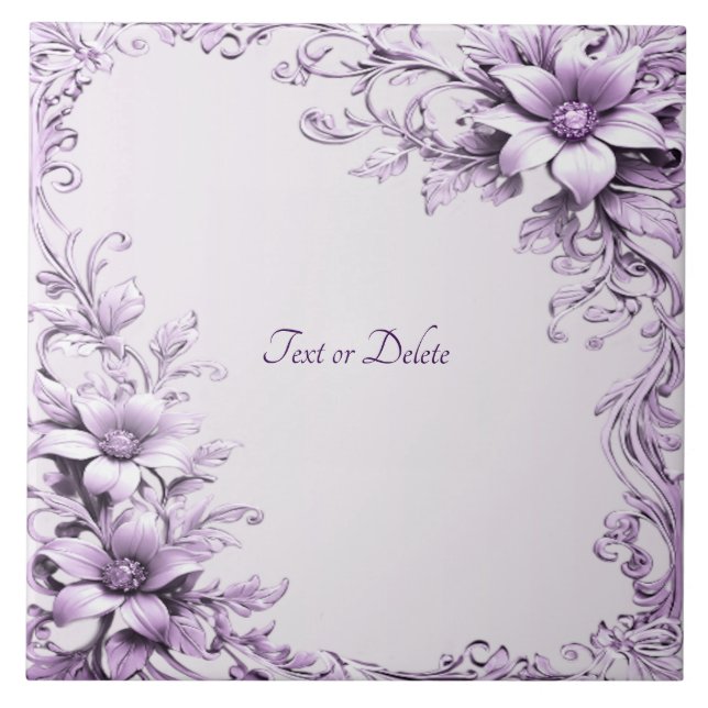 Stylish Purple Flowers Ceramic Tile (Frente)