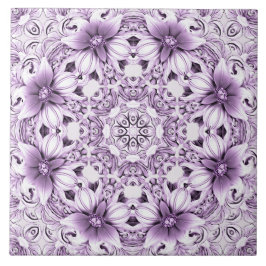 Stylish Purple Flowers Ceramic Tile