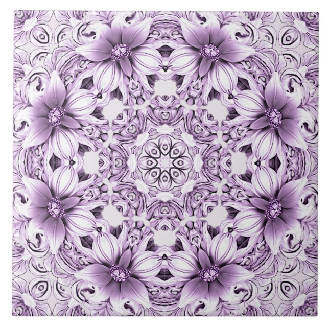 Stylish Purple Flowers Ceramic Tile (Frente)