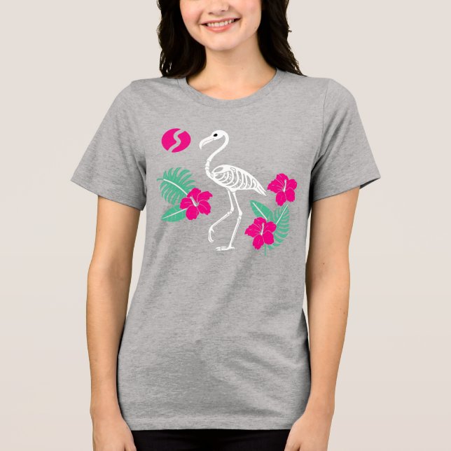 Stylized Flamingo Skeleton with Tropical Flowers (Frente)