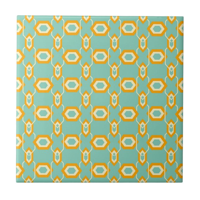 Stylized geometric pattern in bold orange hexagon (Frente)