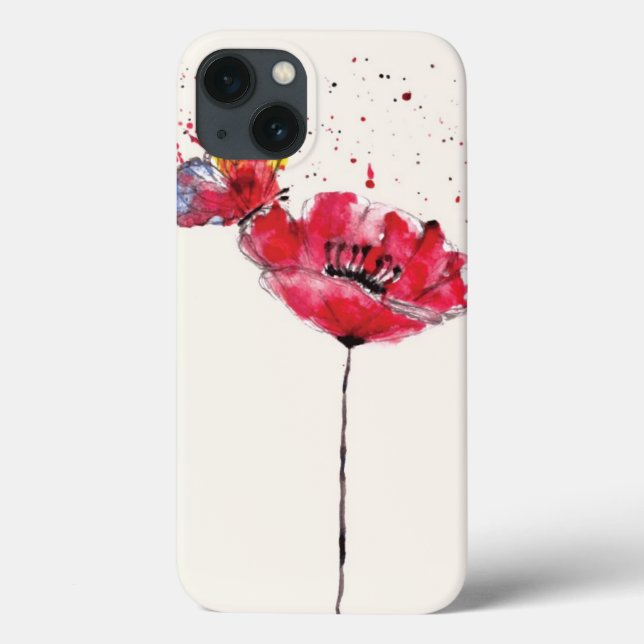 Stylized painted watercolor poppy flower (Verso)