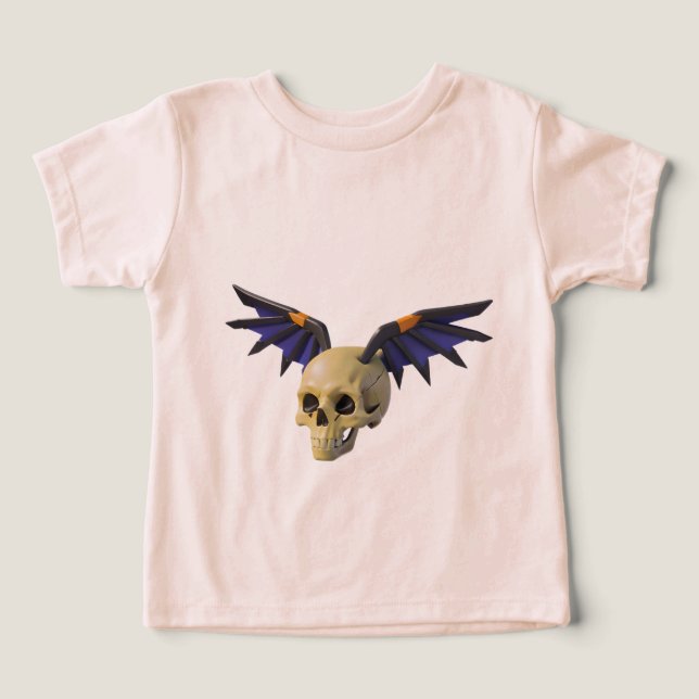Stylized Skull with Angular Colorful Wings (Design frontal)