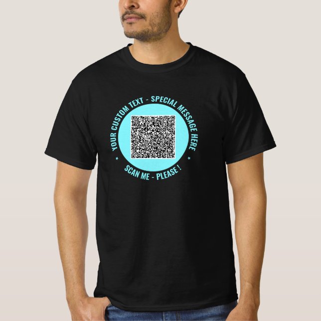 Sua Camisa de Código QR com Texto e Cores Personal (Frente)
