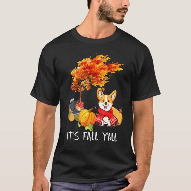 Sua Camiseta Outono Corgi Cachorro Halloween (Frente)