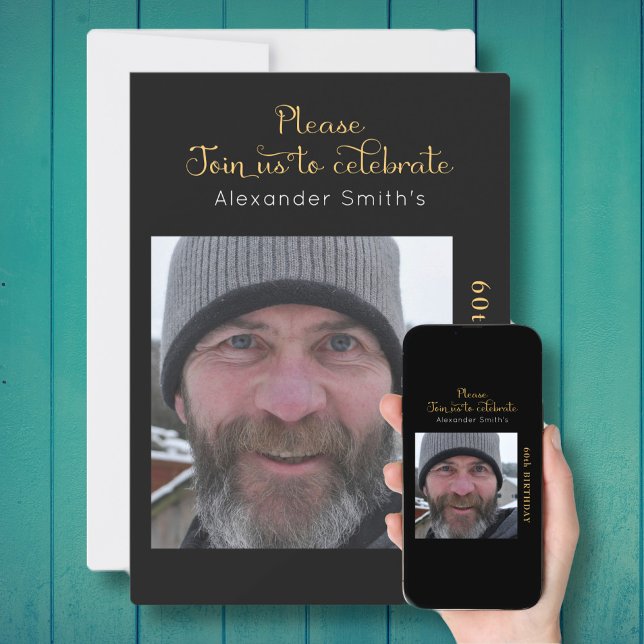 Sua Foto 60º Aniversário, Dourado Convite (Criador carregado)