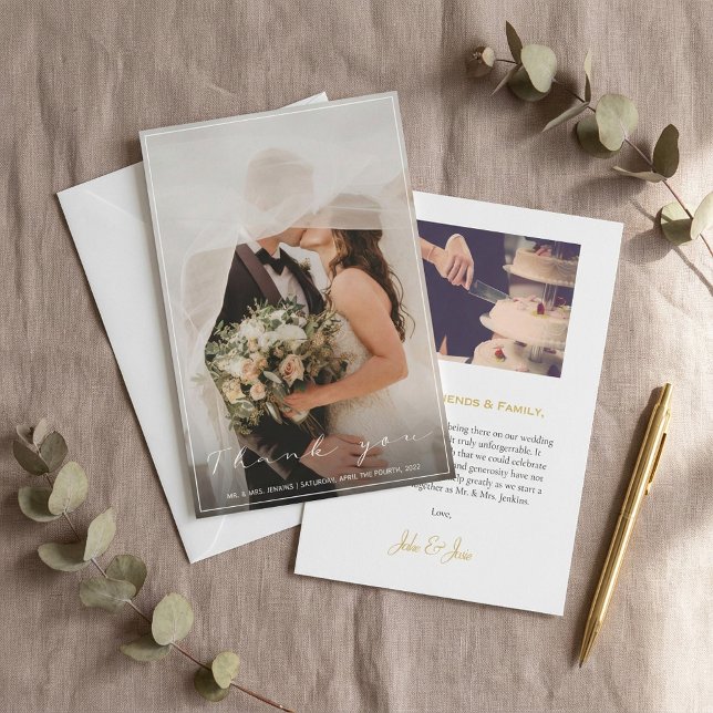Sua foto de casamento, cartões de agradecimentos,  (Your wedding photo, thank you card, thin border.)