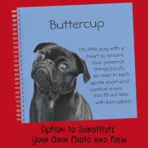 Sua Foto e palavras Cachorrinho Pug Preto com Poem