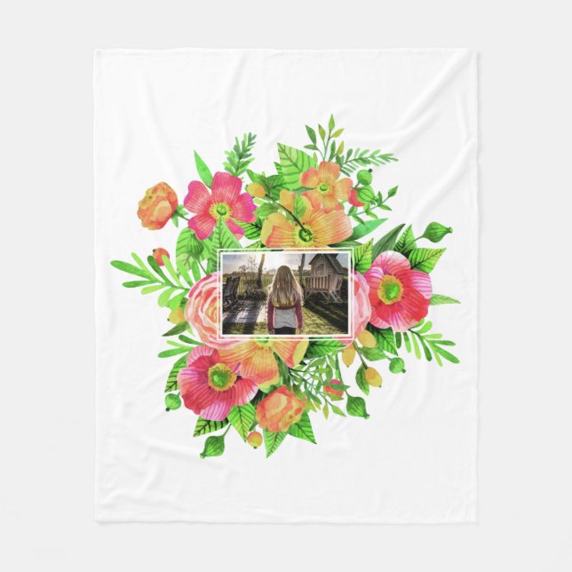 Sua foto em cobertores de velhas da Flower Frame (Frente)