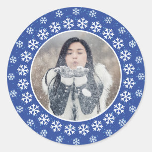 SUA FOTO em etiquetas de um quadro do floco de