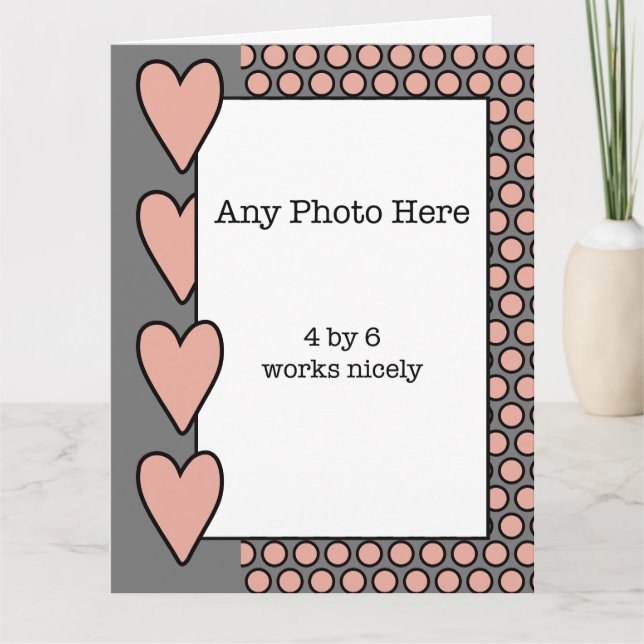Sua foto em um cartão do Dia dos Pais cinza e rosa (Frente)