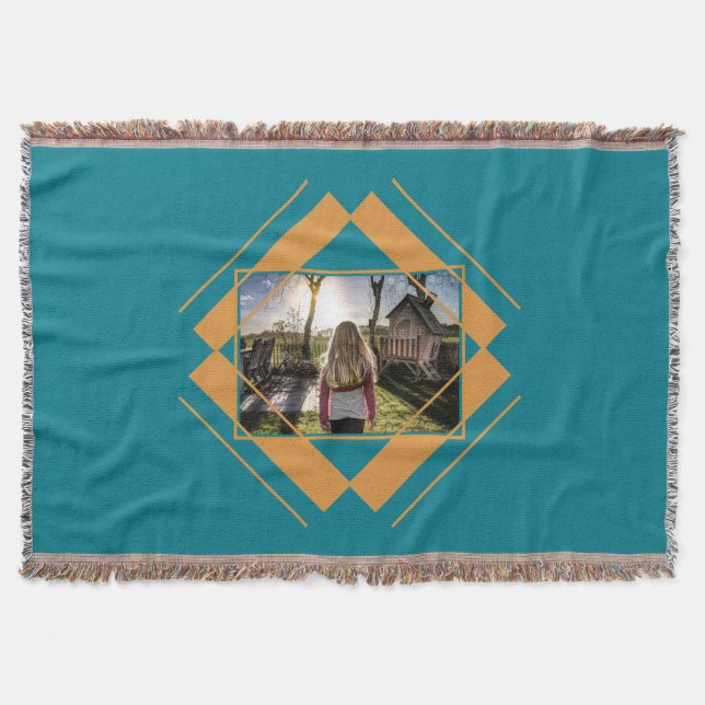 SUA FOTO no cobertor de lama de padrão geométrico (Frente)