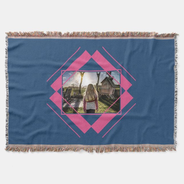 SUA FOTO no cobertor de lama de padrão geométrico (Frente)