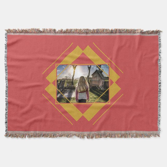 SUA FOTO no cobertor de lama de padrão geométrico (Frente)