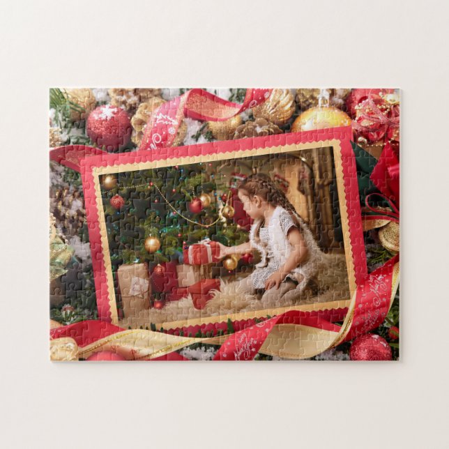 SUA FOTO quebra-cabeça de Natal personalizado (Horizontal)