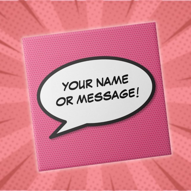 Sua Mensagem Diversão De Bolhas Retrorna Livro De  (Custom Message Speech Bubble Fun Pink Comic Book Tile)