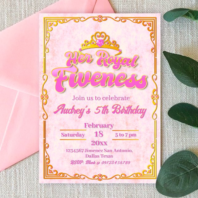 Sua Noite Real - 5 de Rapariga Convite de Aniversá (Her Royal Fiveness -  Princess Girl 5th Birthday Invitation)