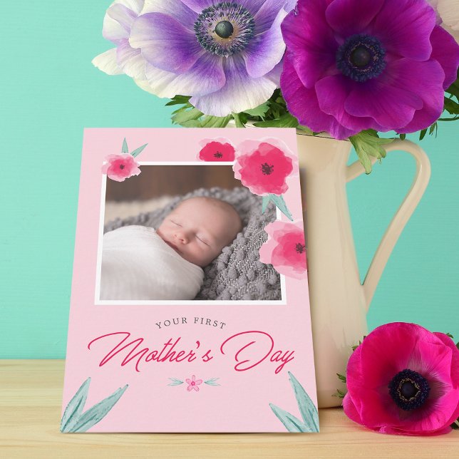 Sua placa plana de fotografia do primeiro Dia de a (Your First Mother's Day Photo Flat Card)