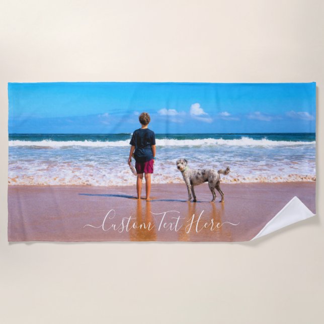 Sua Toalha Pet Photo Beach com Texto Personalizado (Frente)