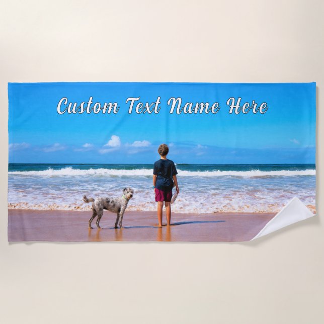 Sua Toalha Photo Beach com Nome de Texto Personali (Frente)